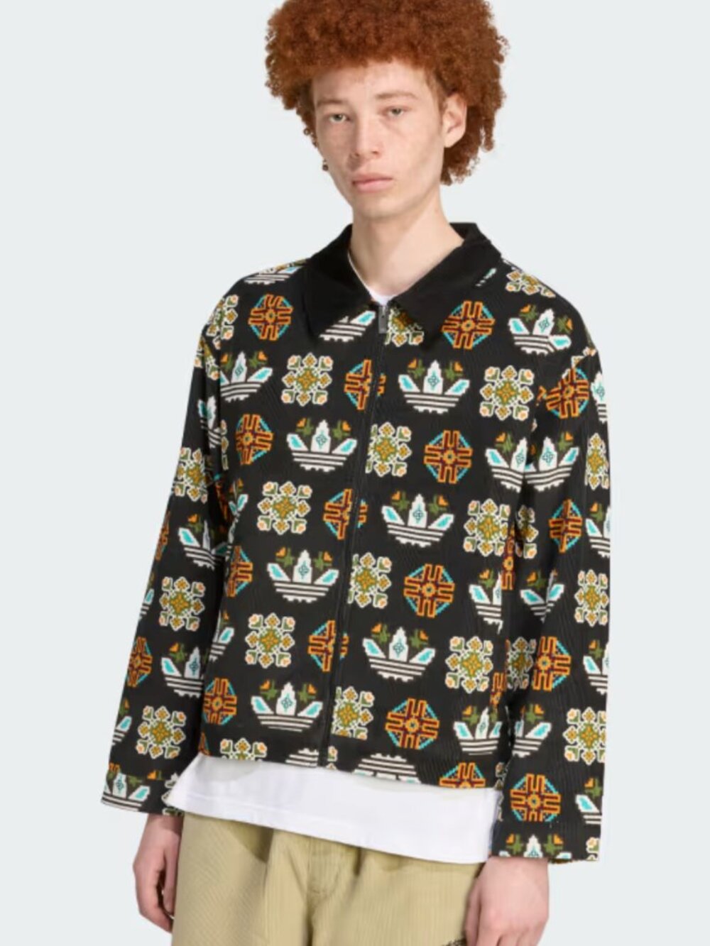 Adidas Black Ccorduroy Monogram Allover Print Loose Coach Jacket M - Picture 6 of 16